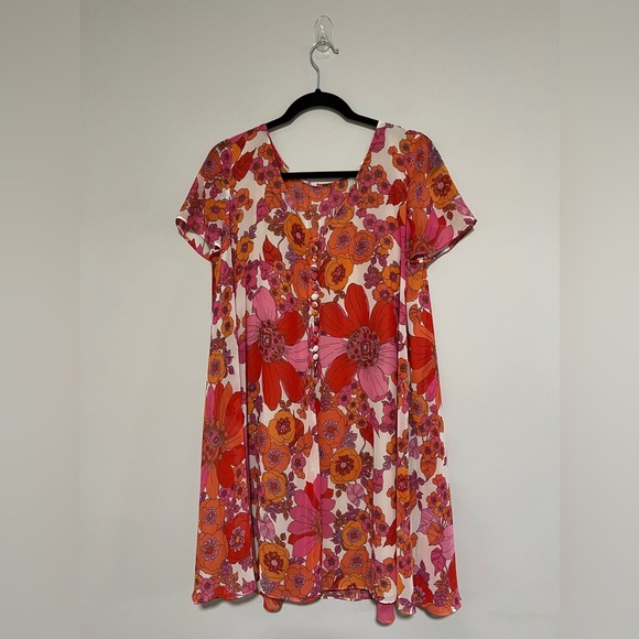 Trina Turk Pleated Retro Floral Lightweight Swing Mini Dress Size Small Flowy - Picture 2 of 8